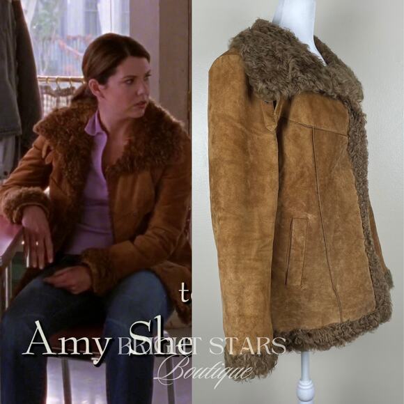 Rare Suede and Fur Jacket ASO Lorelai Gilmore Girls Brown Camel RARE HTF Y2K - Picture 2 of 15